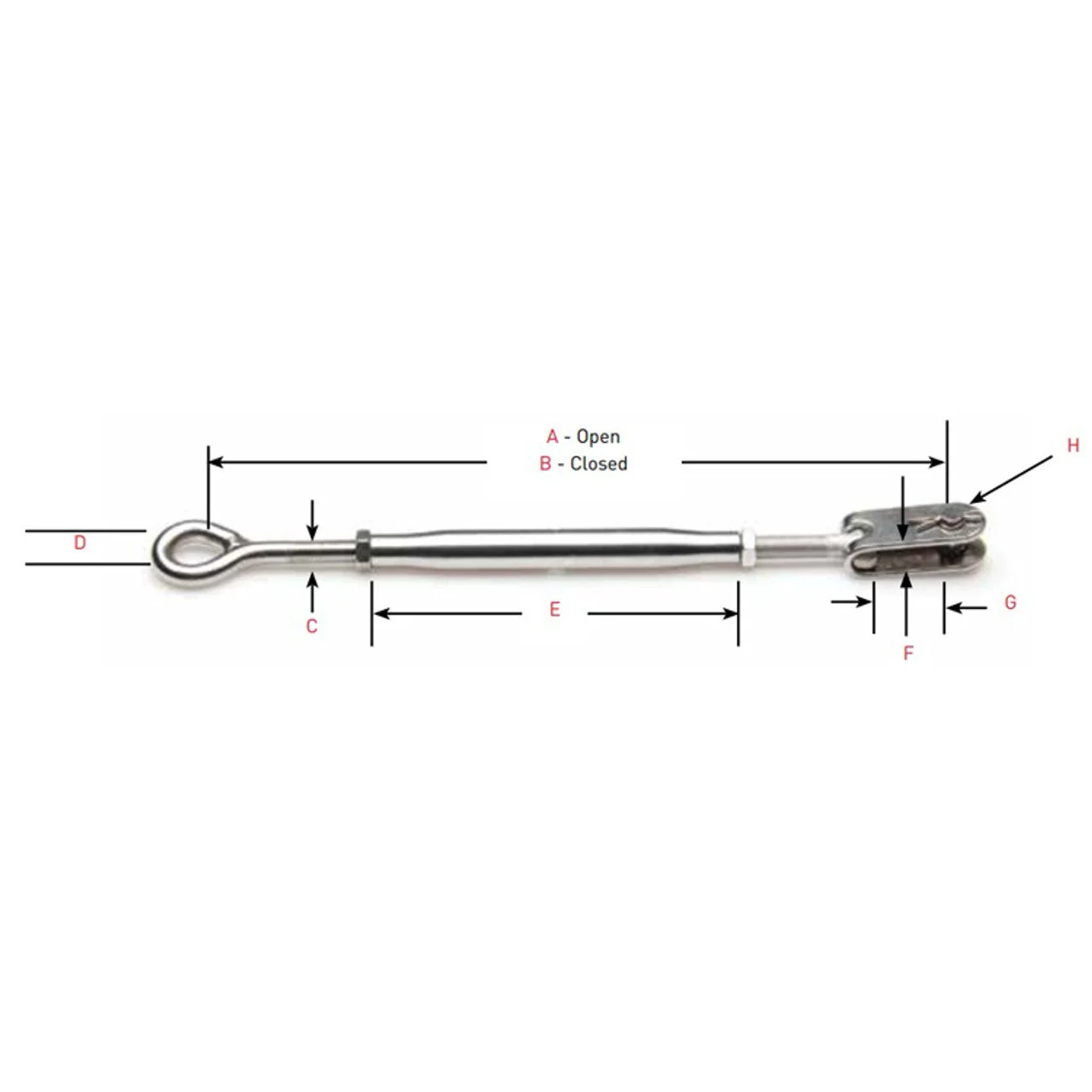 Johnson Marine LH Eye to RH Jaw T-316 Stainless Tubular Turnbuckle 1/4-28