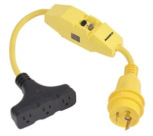Marinco Pigtail Adapter, 30A 125V Male To 3-Way 15A 125V Female With GFCI
