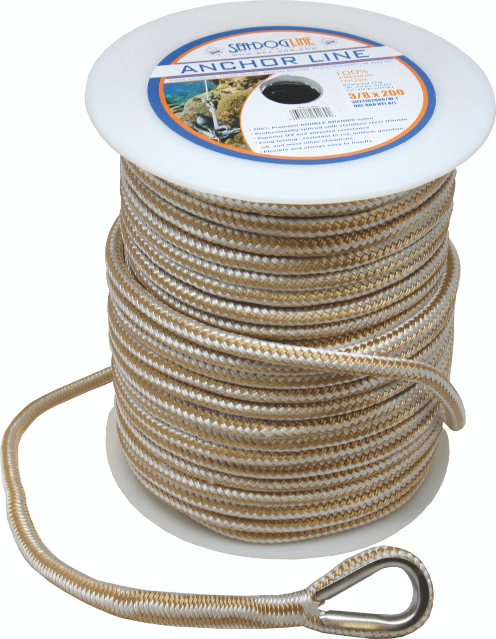 Sea Dog Marine - Double Braid Anchor Line 3/8  X 60' (302110060g/w-1)