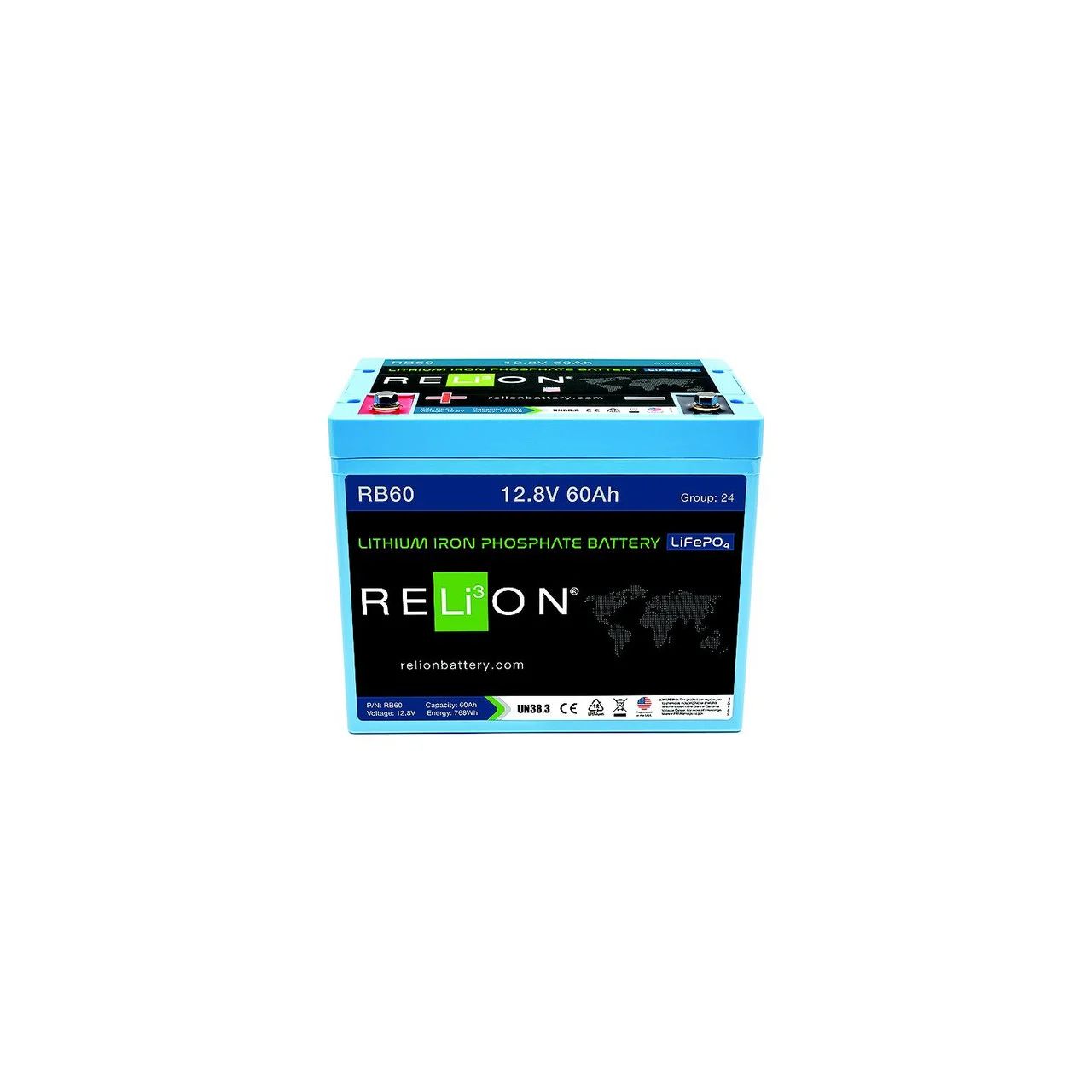 RELiON - RELiON RB60 LiFePO4 Lithium Iron Phosphate 12V Battery, Group 24 - RB60