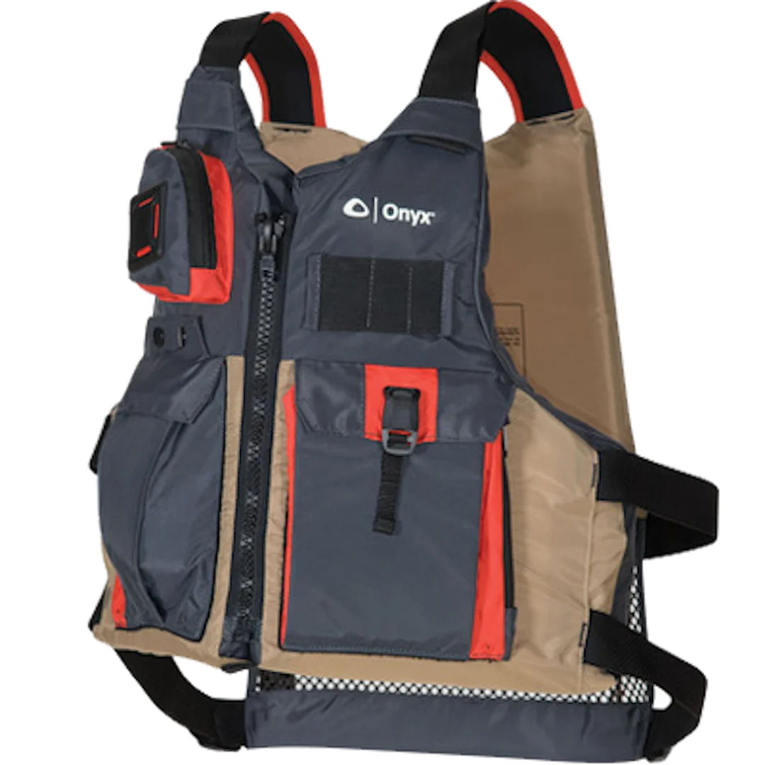 Onyx Kayak Fishing Vest - Adult Universal - Tan/Grey