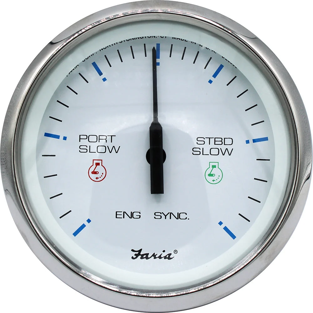 Faria 4" Chesapeake SS White Engine Synchronizer - Dual Gas & Var Ratio Alt Diesel