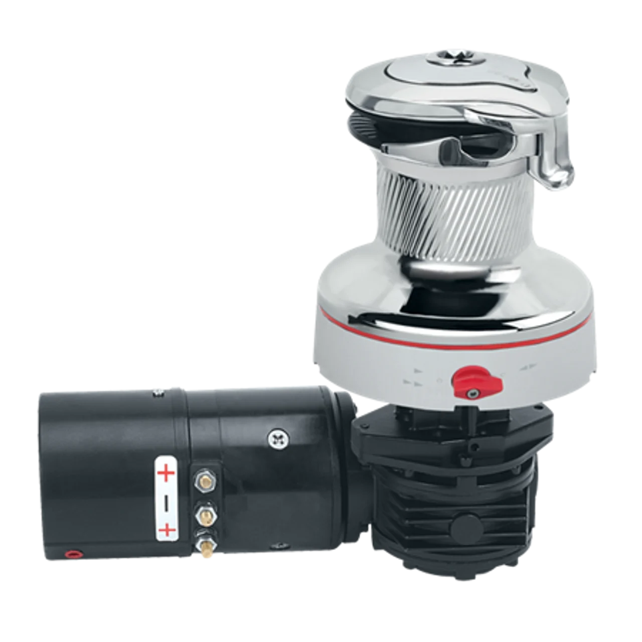 Harken 40 Electric Self-Tailing Rewind Radial All-Chrome Winch Reverse Speed 12V, Horizontal Left Mount