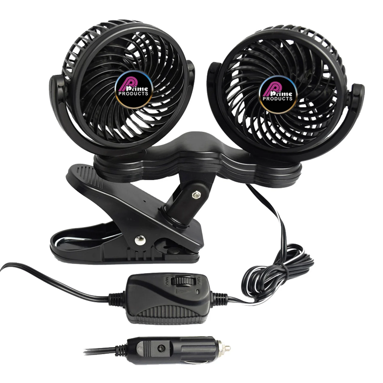 Prime Products 06-0507 Dual Head Clip-On Fan - 12V, Black - 06-0507