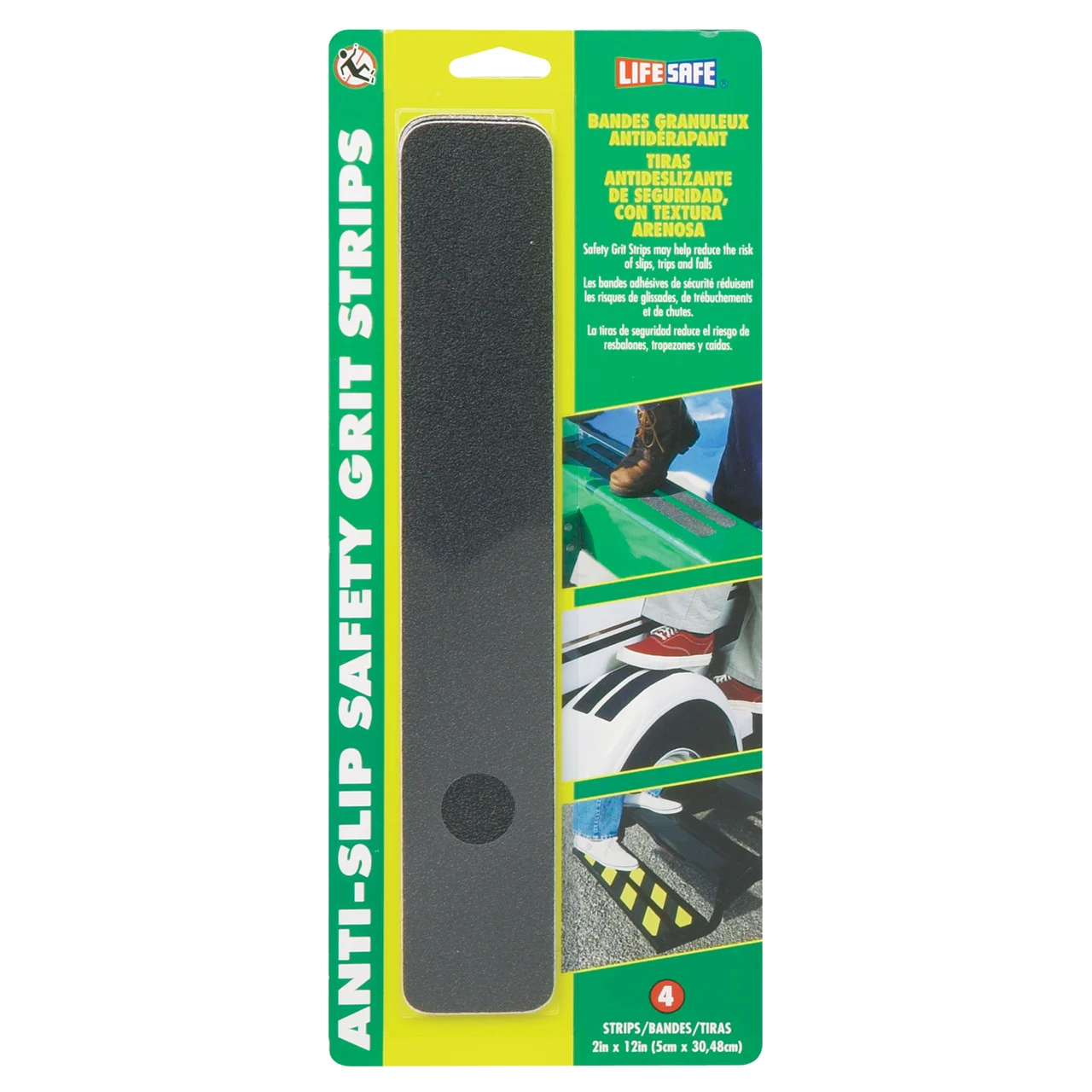 Life Safe RE624BL Anti-Slip Safety Grit Strip - 2 in. x 12 in., Pack of 4 - RE624BL