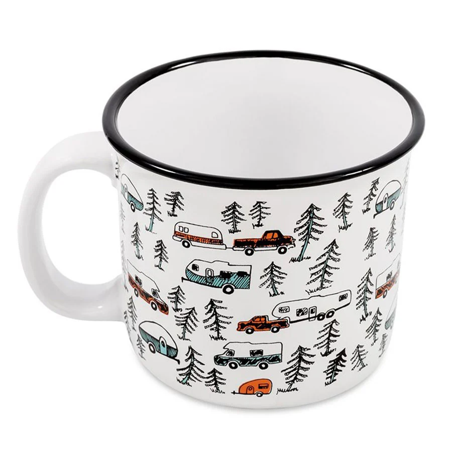 Camco 53383 Ceramic Mug - 14 oz., Sketched RV/Tree Design - 53383