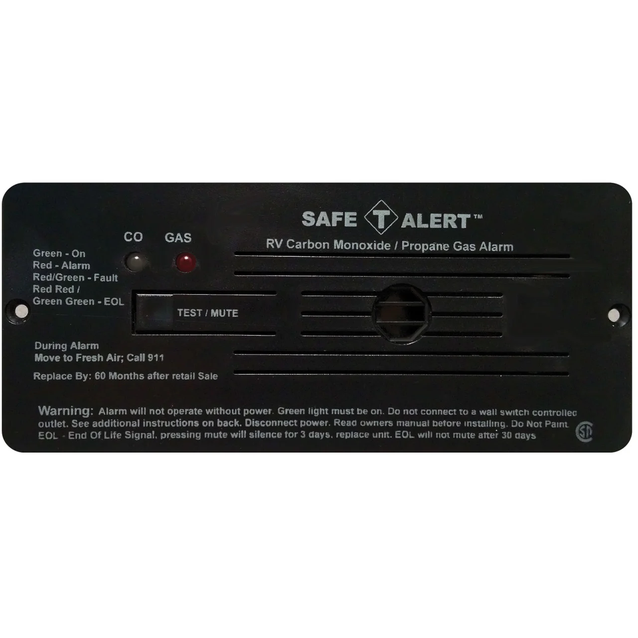 Safe-T-Alert by MTI Industries 35-742-BL Dual LP/CO Alarm - 12V, 35 Series Flush Mount, Black - 35-742-BL