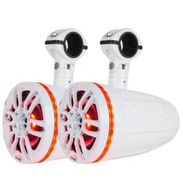 Ds18 Hydro 8" Neodymium Marine Towers With Built-In Passive Radiator, 1" Driver & Rgb Led Light - 550 Watts (Pair) - White