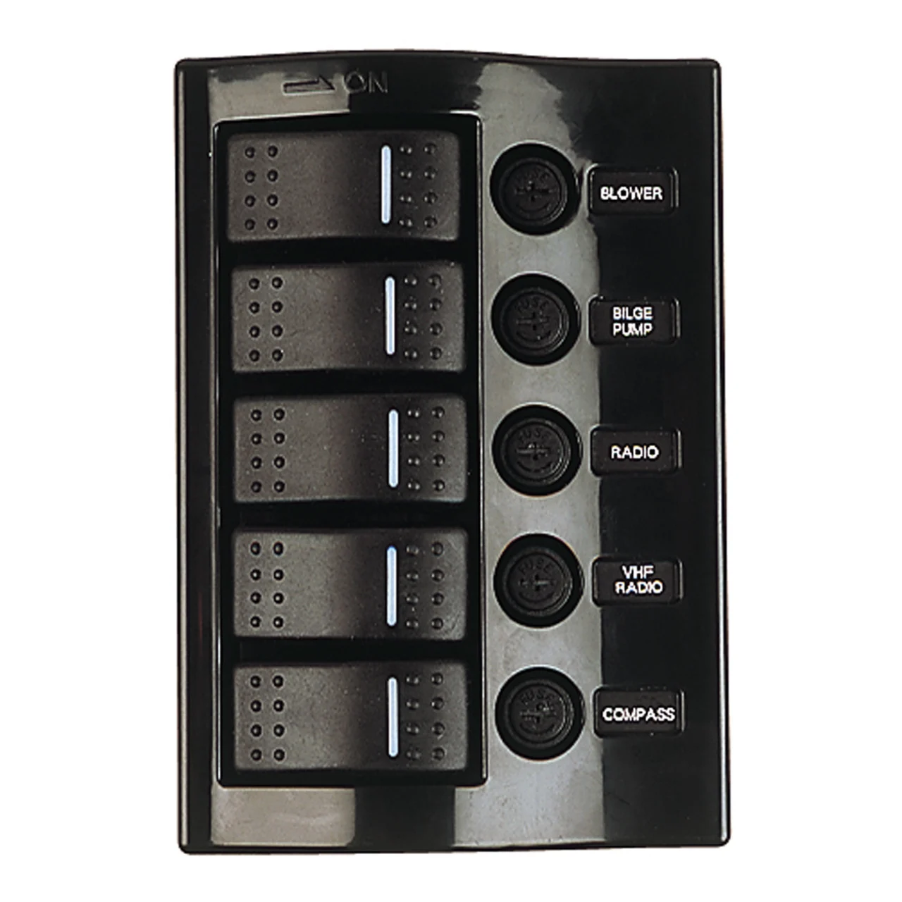 Sea-Dog 425110-1 Wave Rocker Switch Panel with 5 Illuminating Switches and Fuse - 425110-1