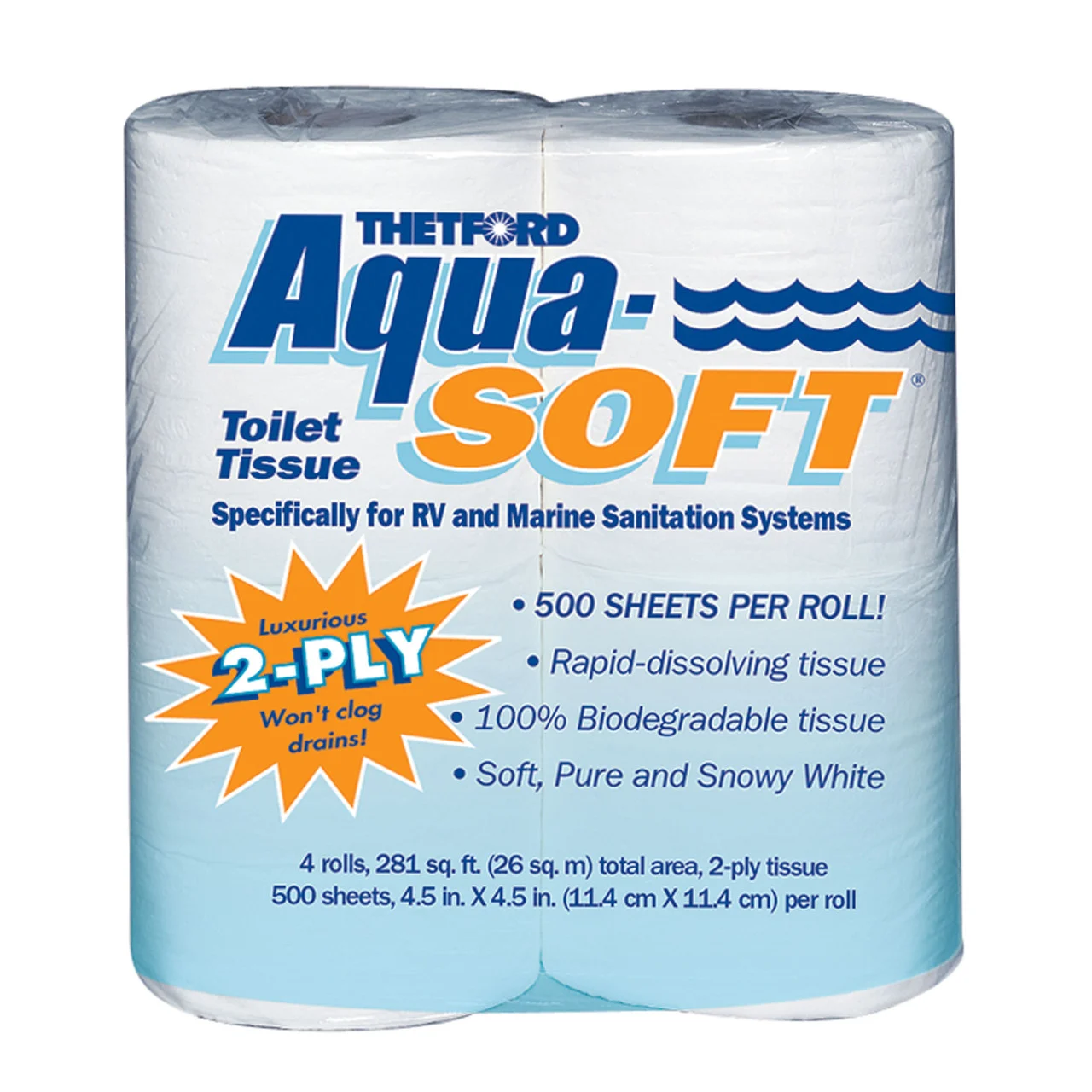 Thetford 03300 Aqua-Soft Toilet Tissue - 2-Ply, 4-Pack - 3300