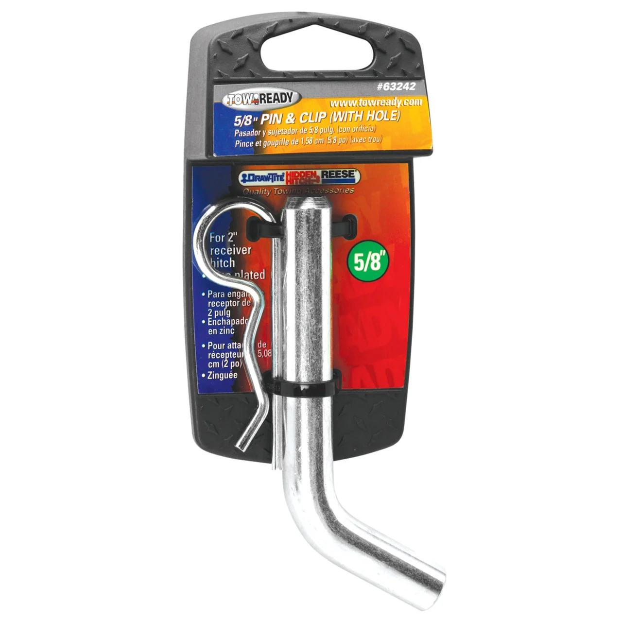 Reese 63242 5/8" Hole-Style Hitch Pin and Clip for 2" Square Receivers - Zinc - 63242