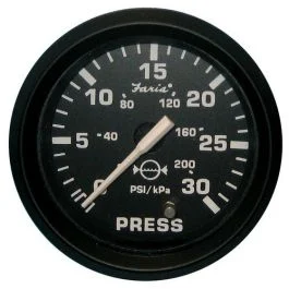 Faria Euro Black 2" Water Pressure Gauge (30 Psi)
