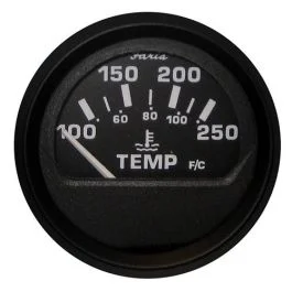 Faria Euro Black 2" Water Temperature Gauge (100-250 Degreef)