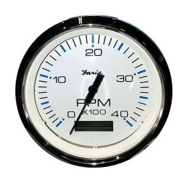 Faria Chesapeake White Ss 4" Tachometer W/Hourmeter (4000 Rpm) (Diesel) (Mech. Takeoff & Var. Ratio Alt)