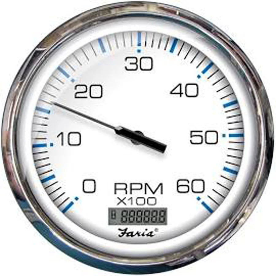 Faria 33863 Chesapeake Stainless Steel Tachometer with Hourmeter (6000 RPM) Gas - 5", White - 33863