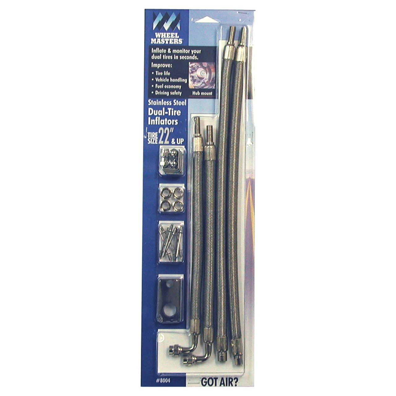 Wheel Masters 8004 Stainless Steel Hose Extenders For 22" Wheels - 4 Hose Kit, Hub Hole Mount - 8004