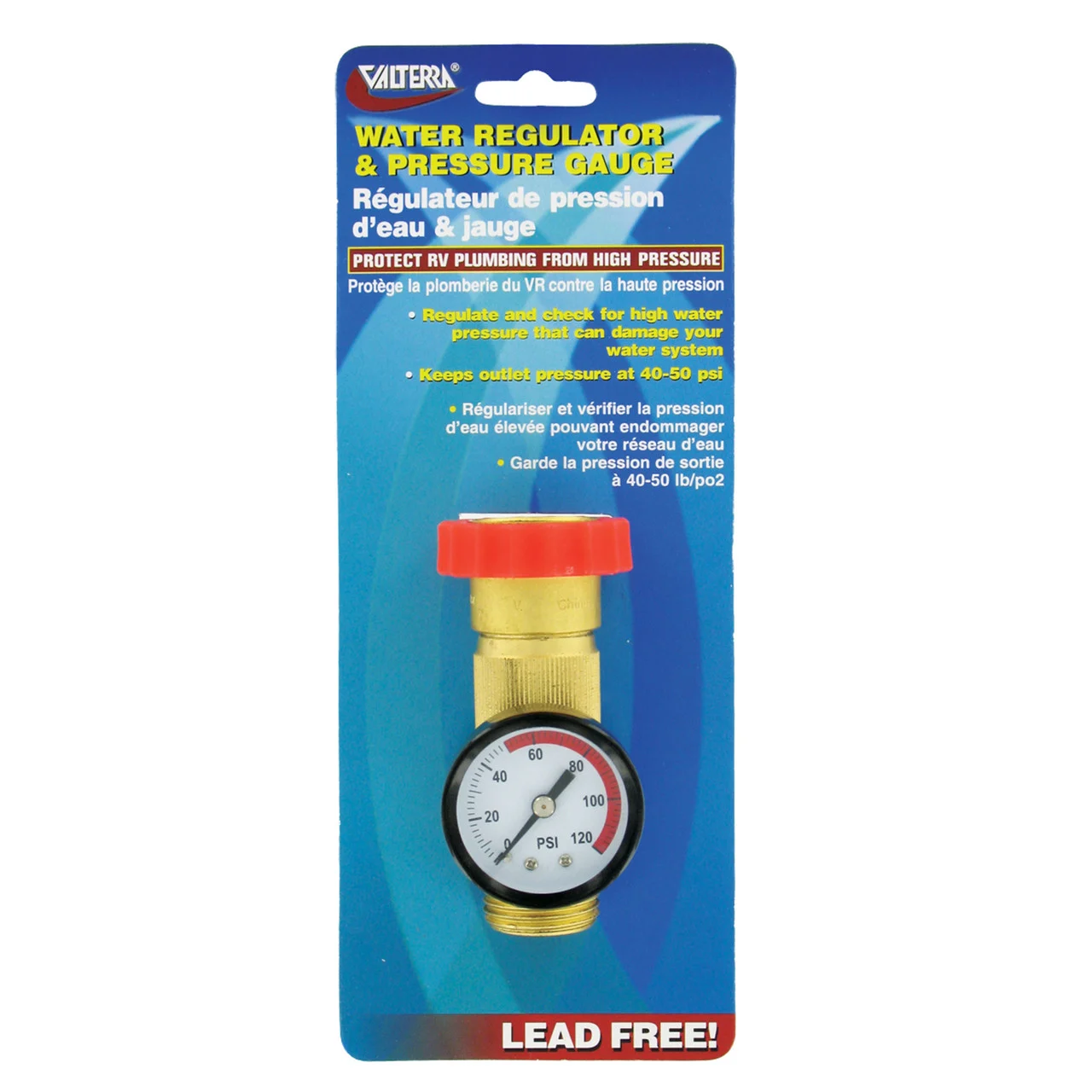 Valterra A01-1124VP Brass Water Regulator/Gauge Combo (Carded) - A01-1124VP