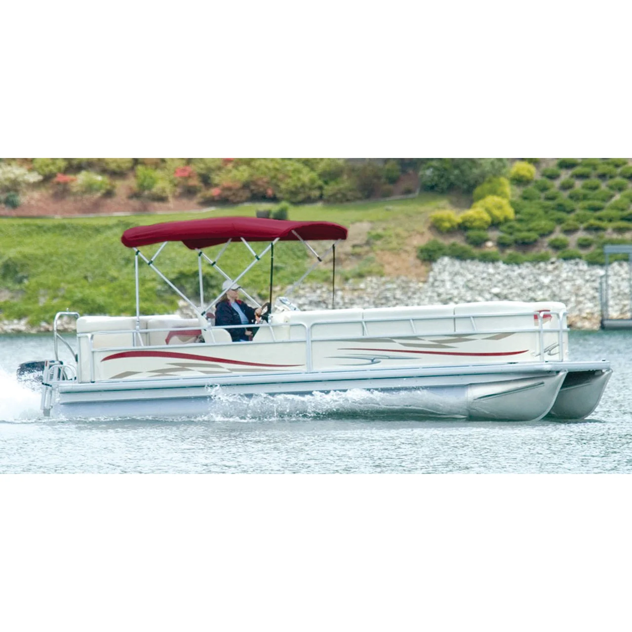 Carver 510AL08 Sunbrella Pontoon Bimini Top with Running Light Cut-Out - Burgundy, Fits Frame 50510 - 510AL08