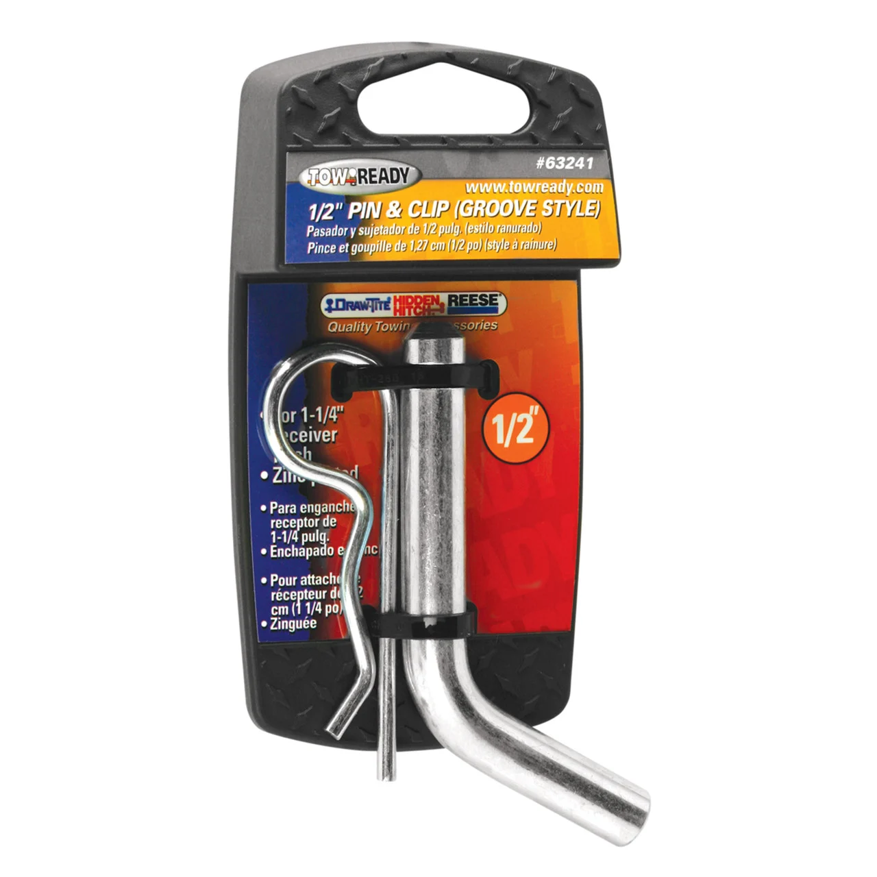 Reese 63241 1/2" Grooved-Style Hitch Pin and Clip for 1.25" Square Receivers - Zinc - 63241