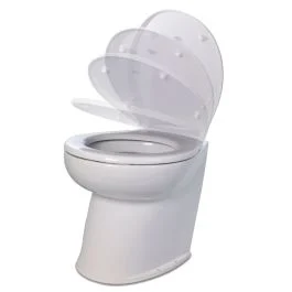 Jabsco Deluxe Flush 17" Angled Back 12v Raw Water Electric Marine Toilet W/Remote Rinse Pump & Soft Close Lid