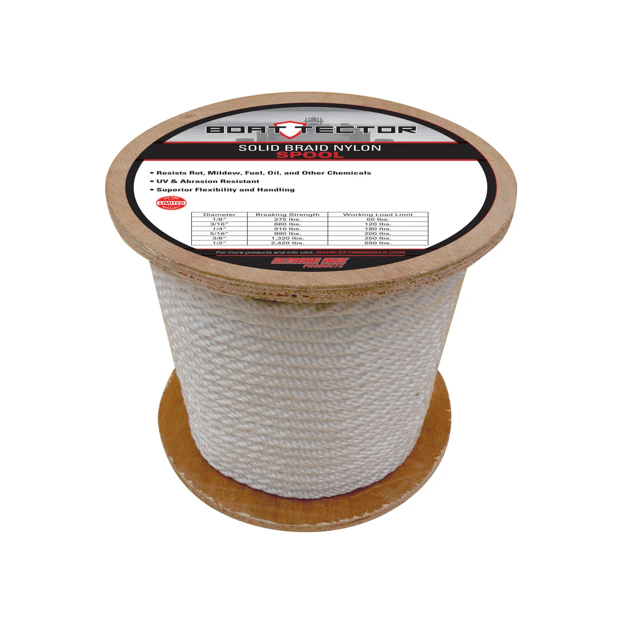 Extreme Max 3006.2201 BoatTector Solid Braid Nylon Rope - 5/16" x 500', White - 3006.2201