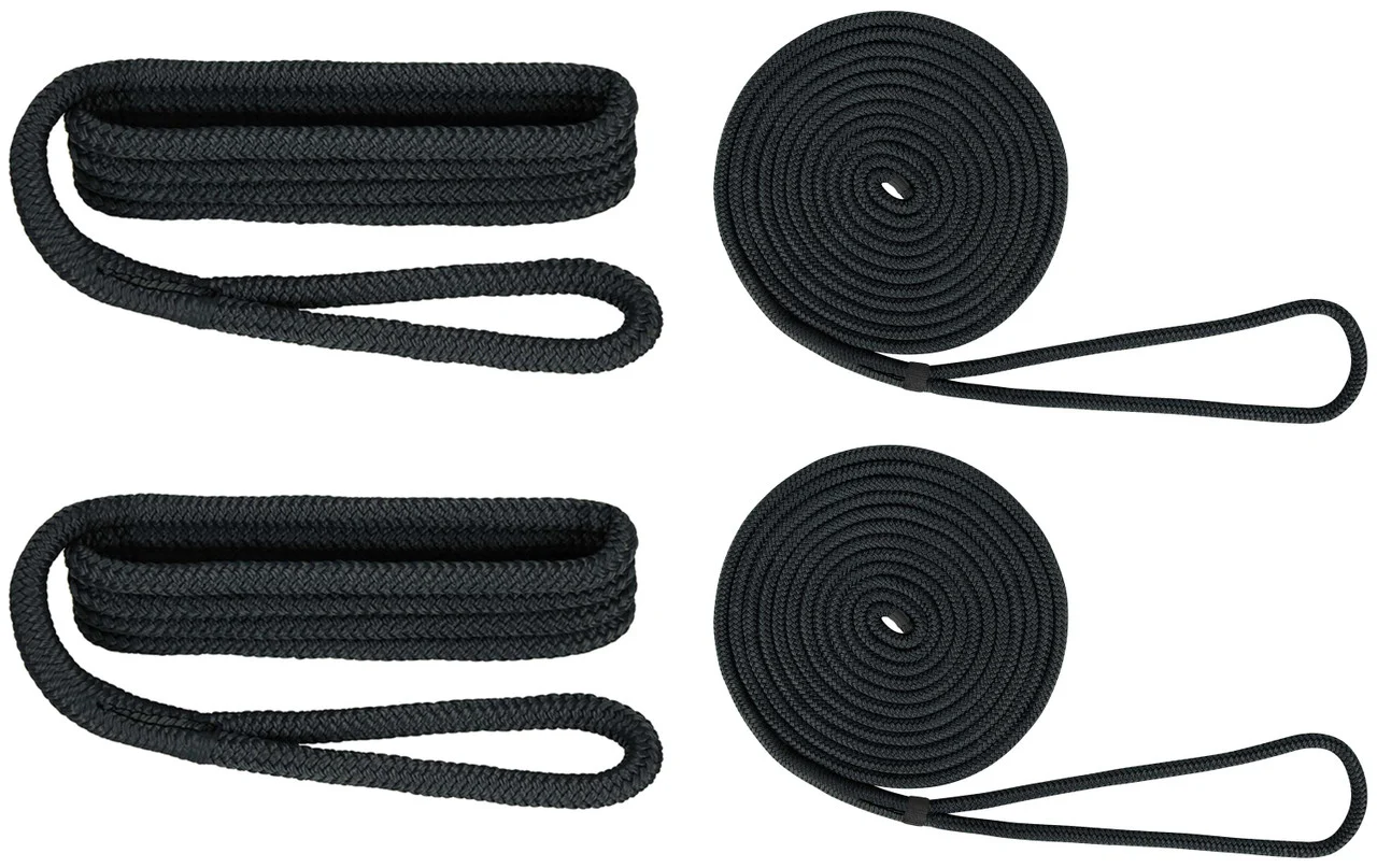 Extreme Max 3006.2689 BoatTector Premium Double Braid Nylon Dockside Rope Value Pack - 3/8", Black - 3006.2689