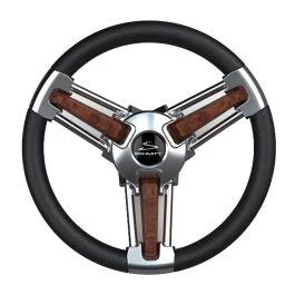Schmitt Marine Burano Wheel 14" 3/4" Tapered Shaft Burl Polyurethane W/Stainless Spoke Includes Center Cap/Nut