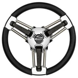 Schmitt Marine Burano Wheel 14" 3/4" Tapered Shaft Black Polyurethane W/Stainless Spoke Includes Center Cap/Nut