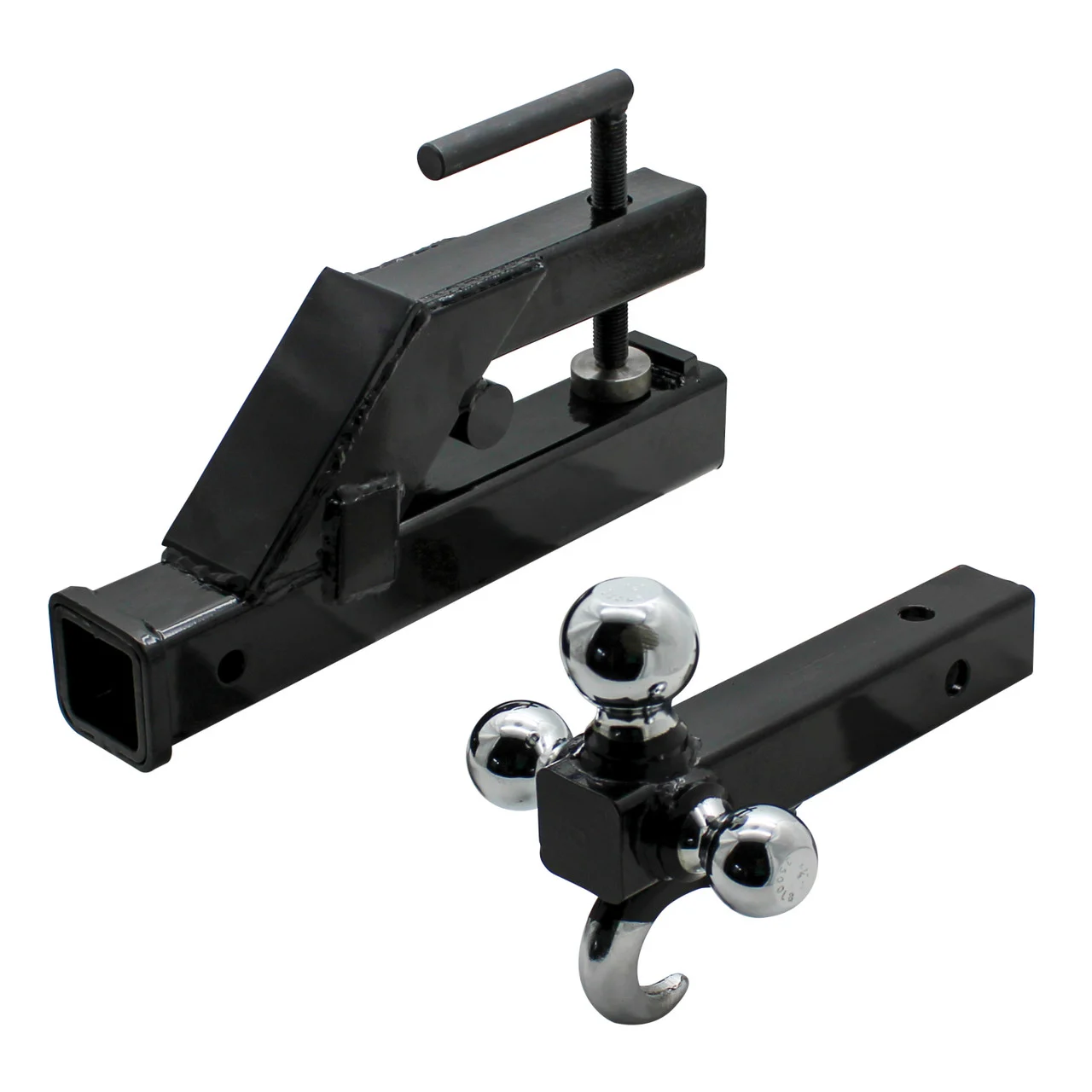 Extreme Max 5001.1376 Clamp-On Tractor Bucket Receiver Adapter and Tri-Ball Hitch with Tow Hook - 5001.1376