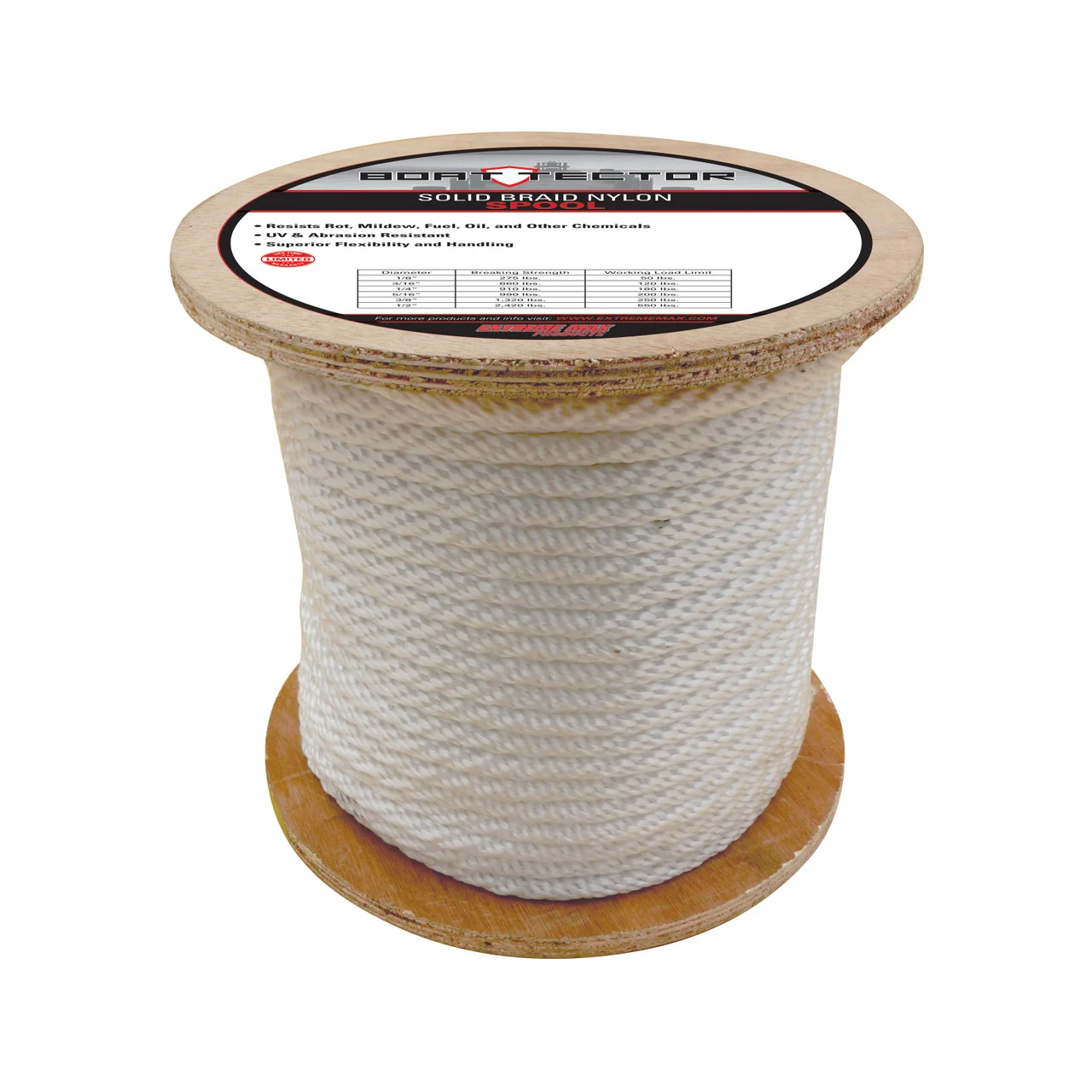 Extreme Max 3006.2210 BoatTector Solid Braid Nylon Rope - 1/2" x 100', White - 3006.221