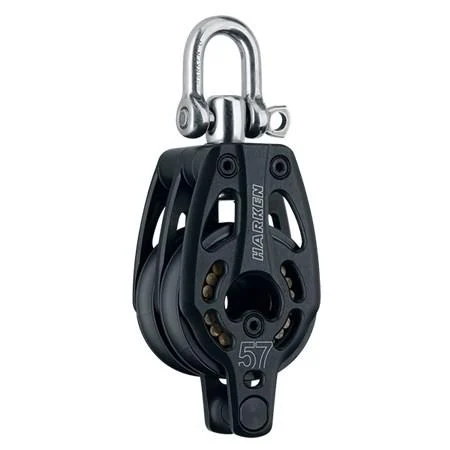 HARKEN 57 mm Aluminum Black Magic Double Block - Swivel, Becket, 3218