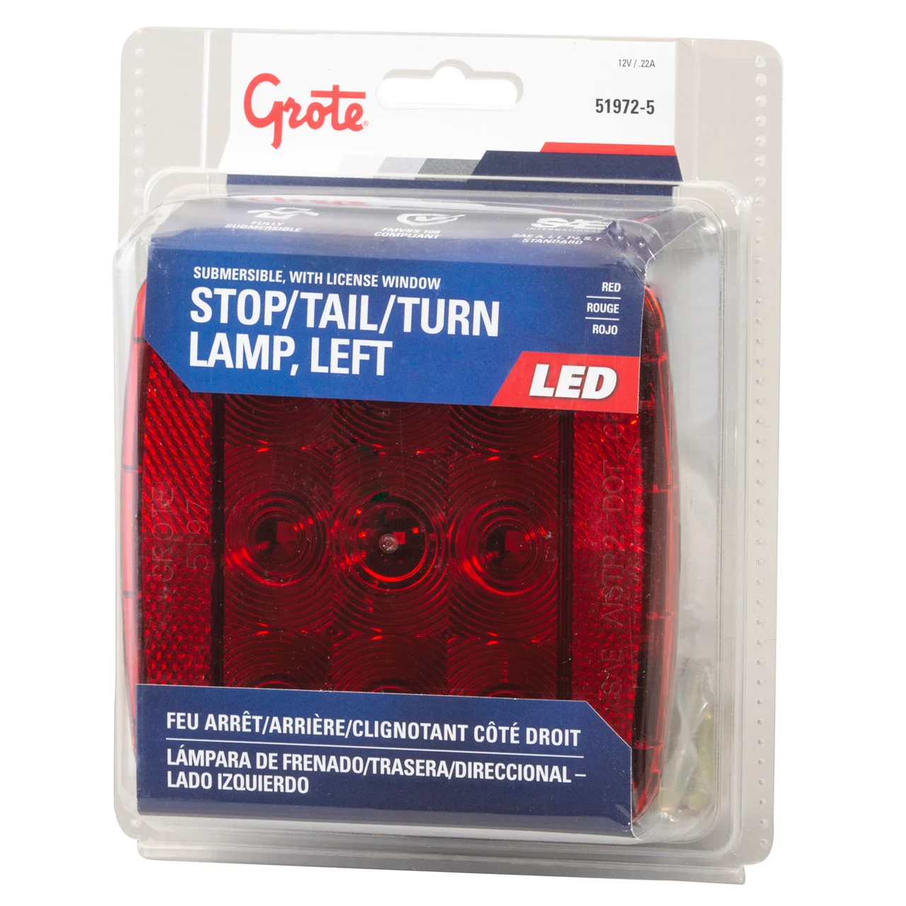 Grote 51972-5 Submersible Led Trailer Lighting Kit - Lh Stop Tail Turn With License Window - 51972-5