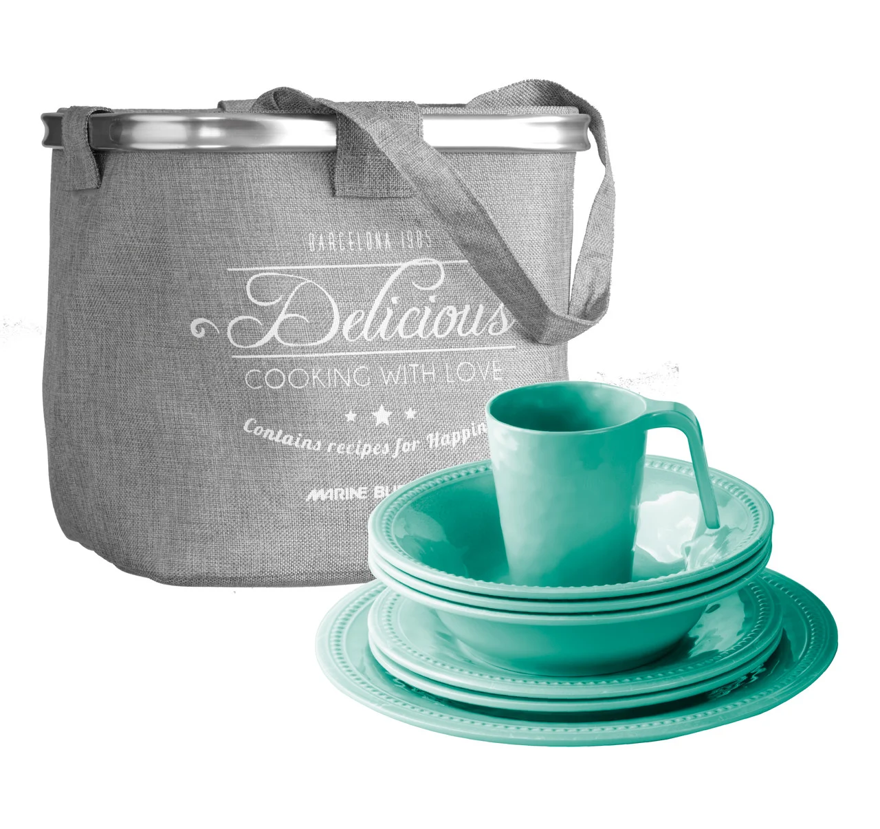 Marine Business 38144 Harmony Acqua Tableware Set and Basket - 25-Piece - 38144