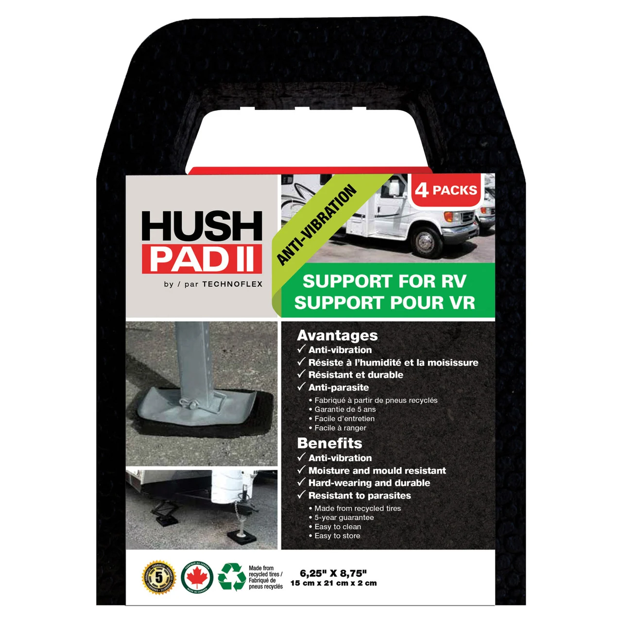 Technoflex HP0608 HUSH PAD II RV Stabilizer - 6.25" x 8.75", 4 Pack - HP0608