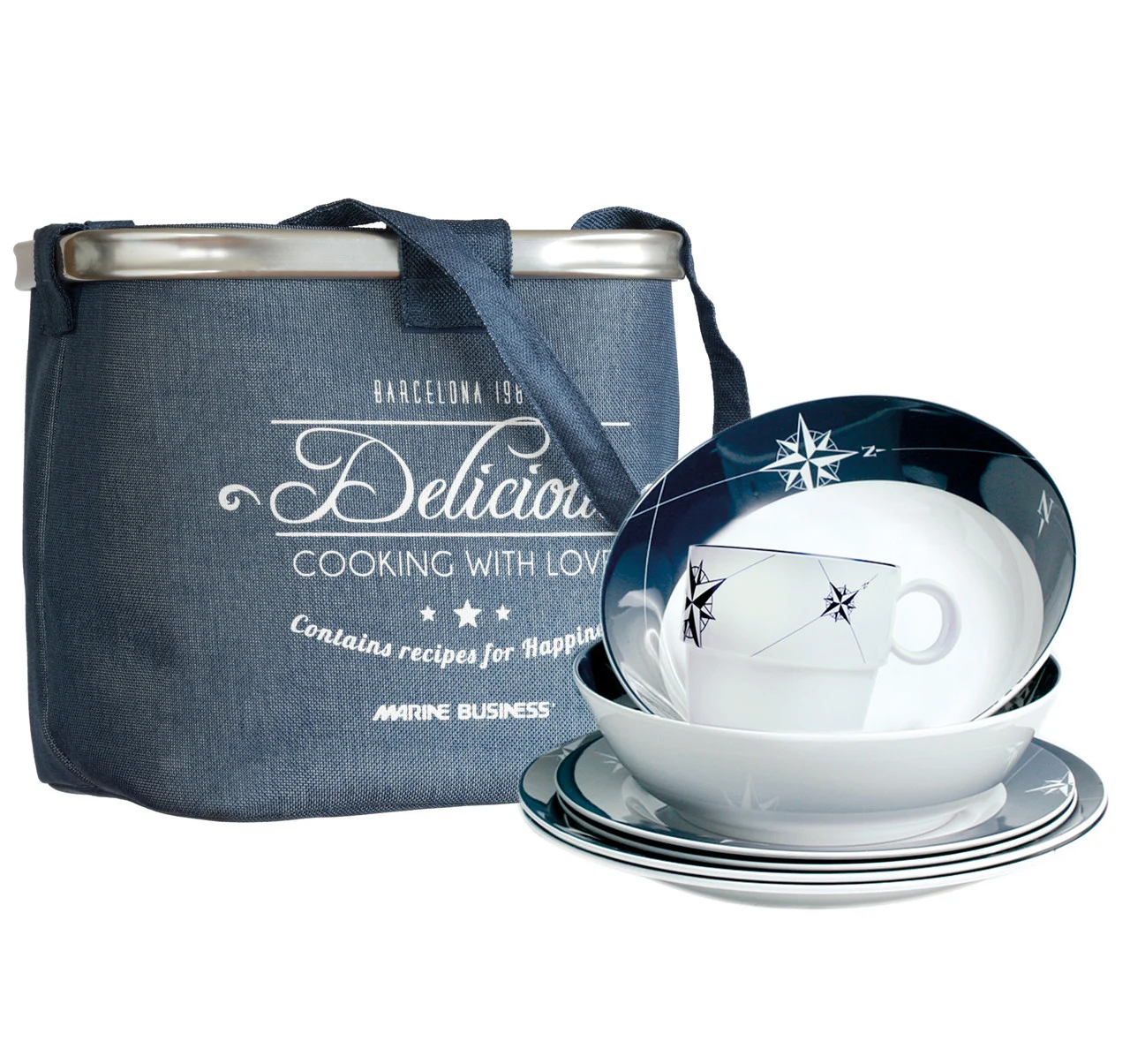 Marine Business 15144 Northwind Tableware Set and Basket - Round, 25-Piece - 15144