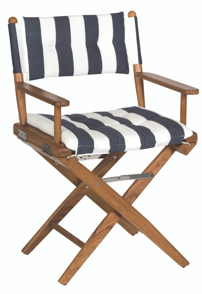 Whitecap 61040 Teak Director's Chair with Navy/White Striped Cushion - 18" - 61040