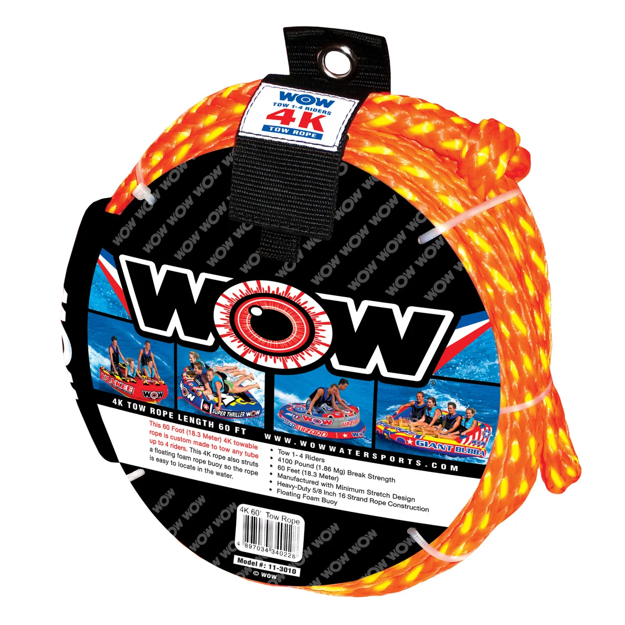 Wow Watersports 11-3010 Tow Rope - 4k 60', Orange - 405725