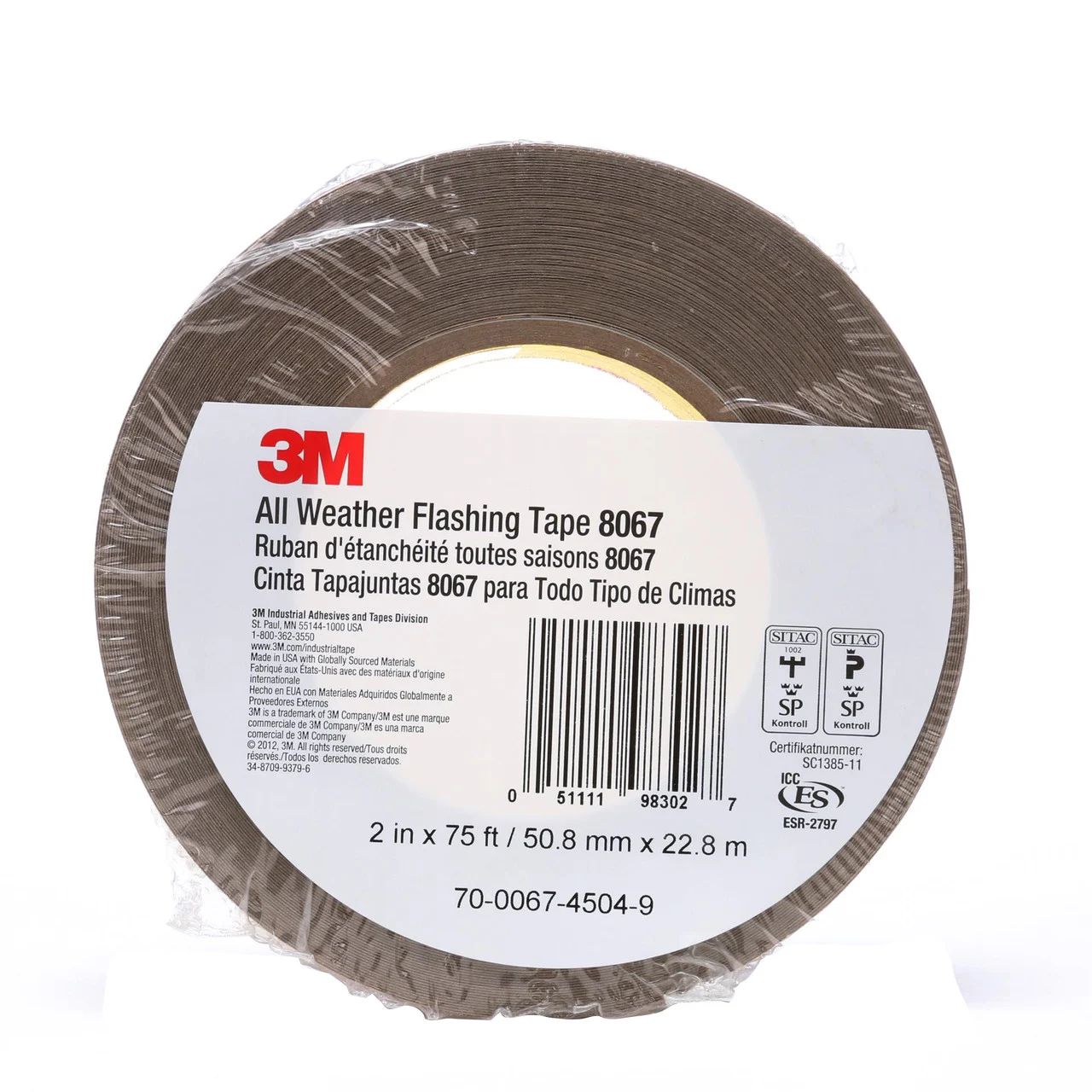 3M 7000049773 All Weather Flashing Tape - 8067 Tan, 2" x 75' Slit Liner - 7000049773