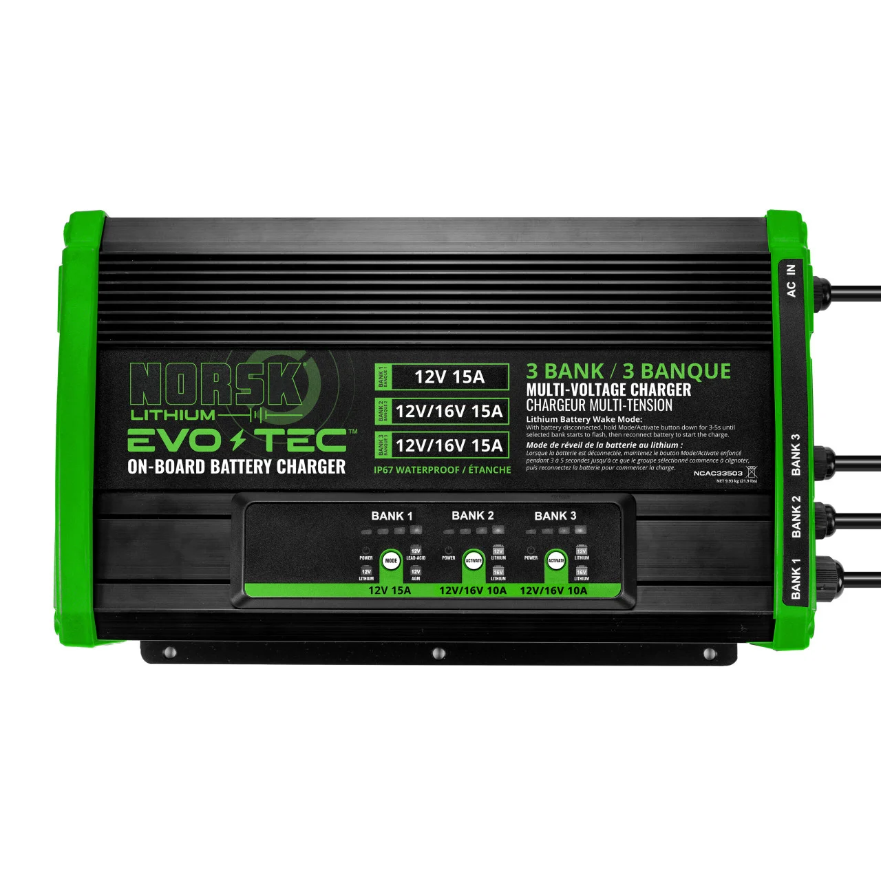 Norsk Ncac33503 Evo-tec 12v+12v/16v+12v/16v " 3 Bank Selectable On-board Charger - NCAC33503