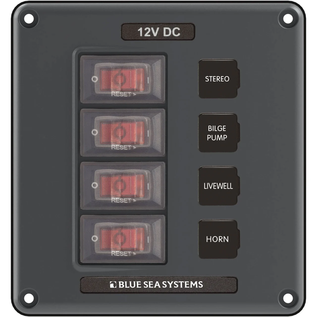Blue Sea Systems 4320-BSS Panel Switch H2O CB 4POS GRAY - 4320-BSS