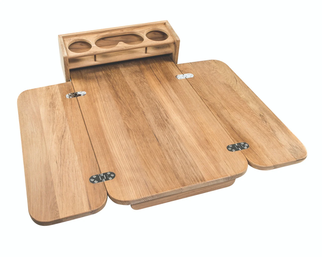 Whitecap 61392C Teak Cockpit Table with Folding Leaves and Four Drink Holder - 61392C