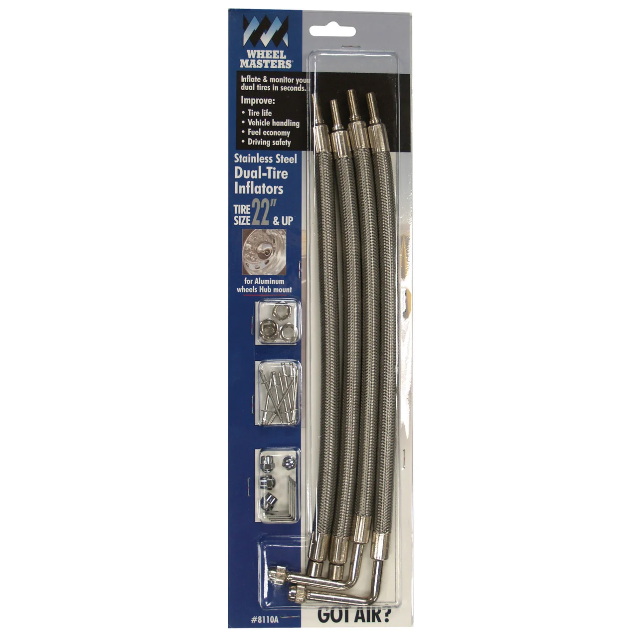 Wheel Masters 8110A Stainless Steel Hose Extenders For 22" Aluminum Wheels - 4 Hose Kit, Hub Hole Mount - 8110A