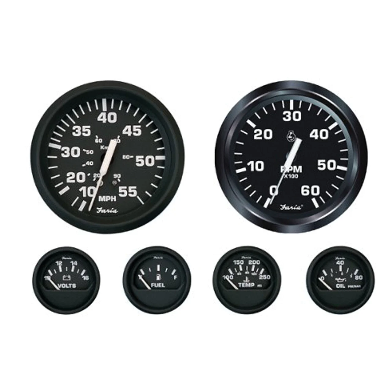 Faria KT9799 Euro Inboard 6-Gauge Boxed Set - Speedometer/Tachometer/Fuel Level/Voltmeter/Water Temp/Oil PSI - KT9799